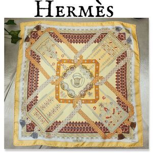 Hermes Yellow and Brown Silk Scarf